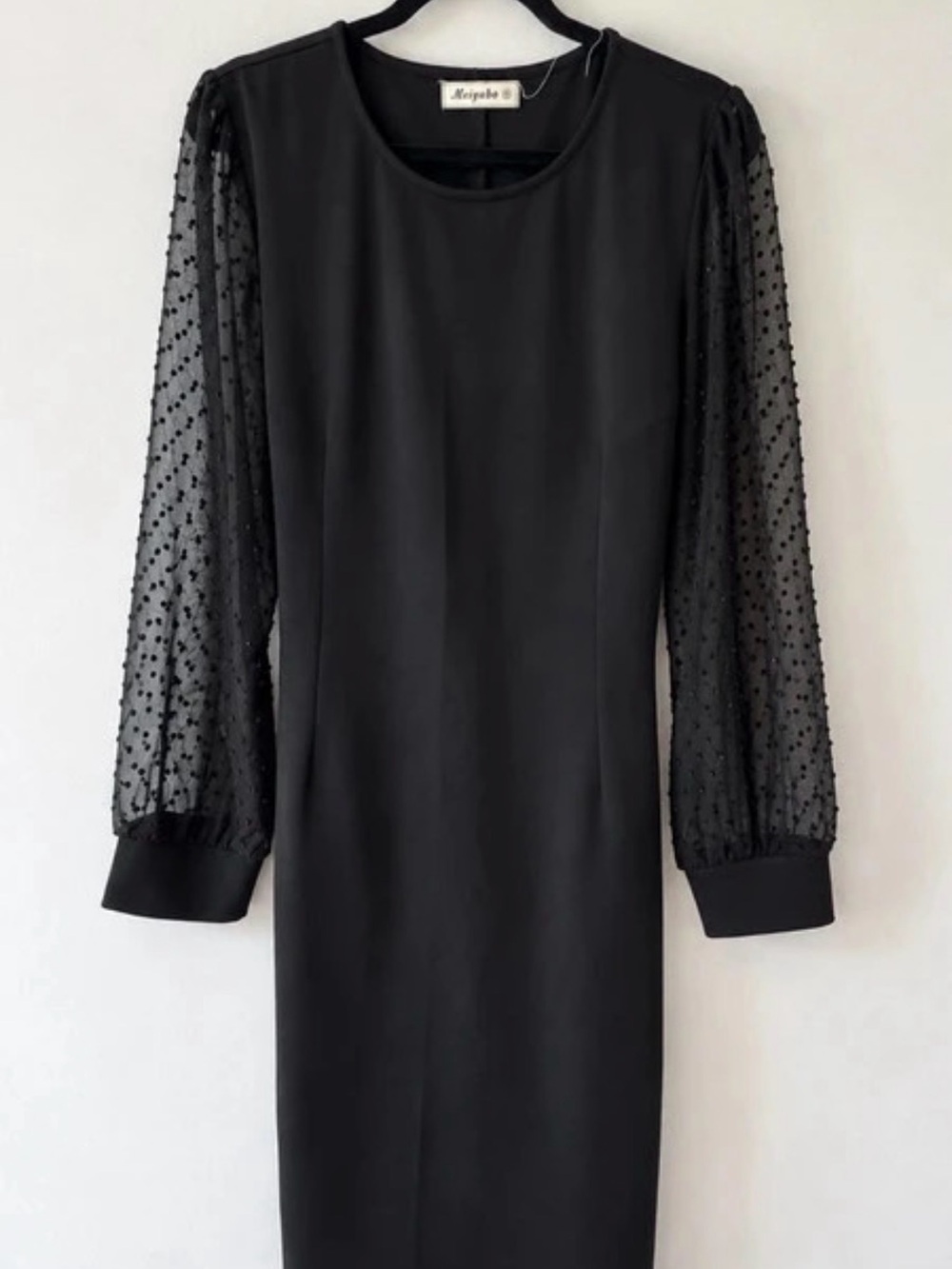 Black Long Sleeve Sheer Sleeve Dress